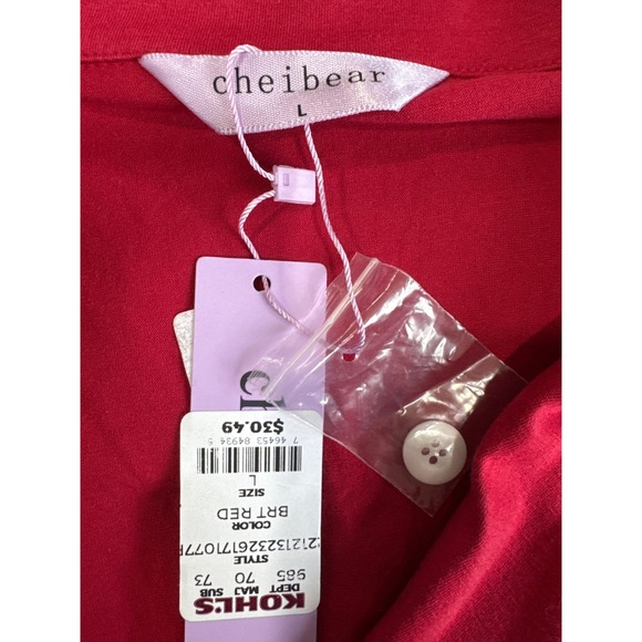 Cheibear Womens Long Sleeve Button Down Nightshirt Red Sleep Dress Size L NEW - Picture 3 of 9